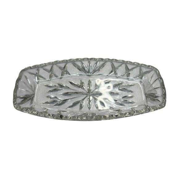 Unbranded Other - Vintage Pressed Glass Celery Relish Dish Starburst Leaf 9 Inch Clear
